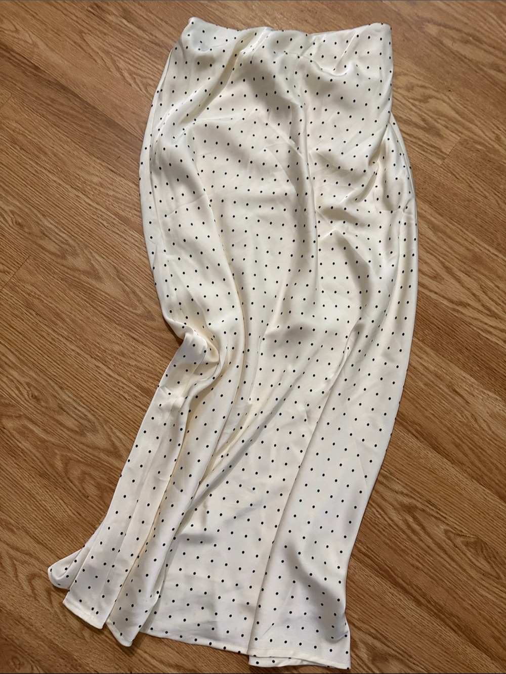 Promesa Cream Maxi Skirt with Black Polka Dots